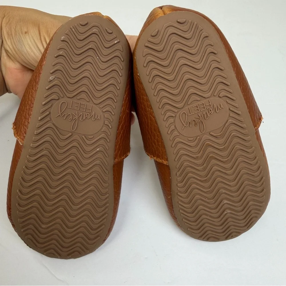 Monkey Feet Brown Baby Leather Slip-on Moccasin Shoes Size 12-18 Months